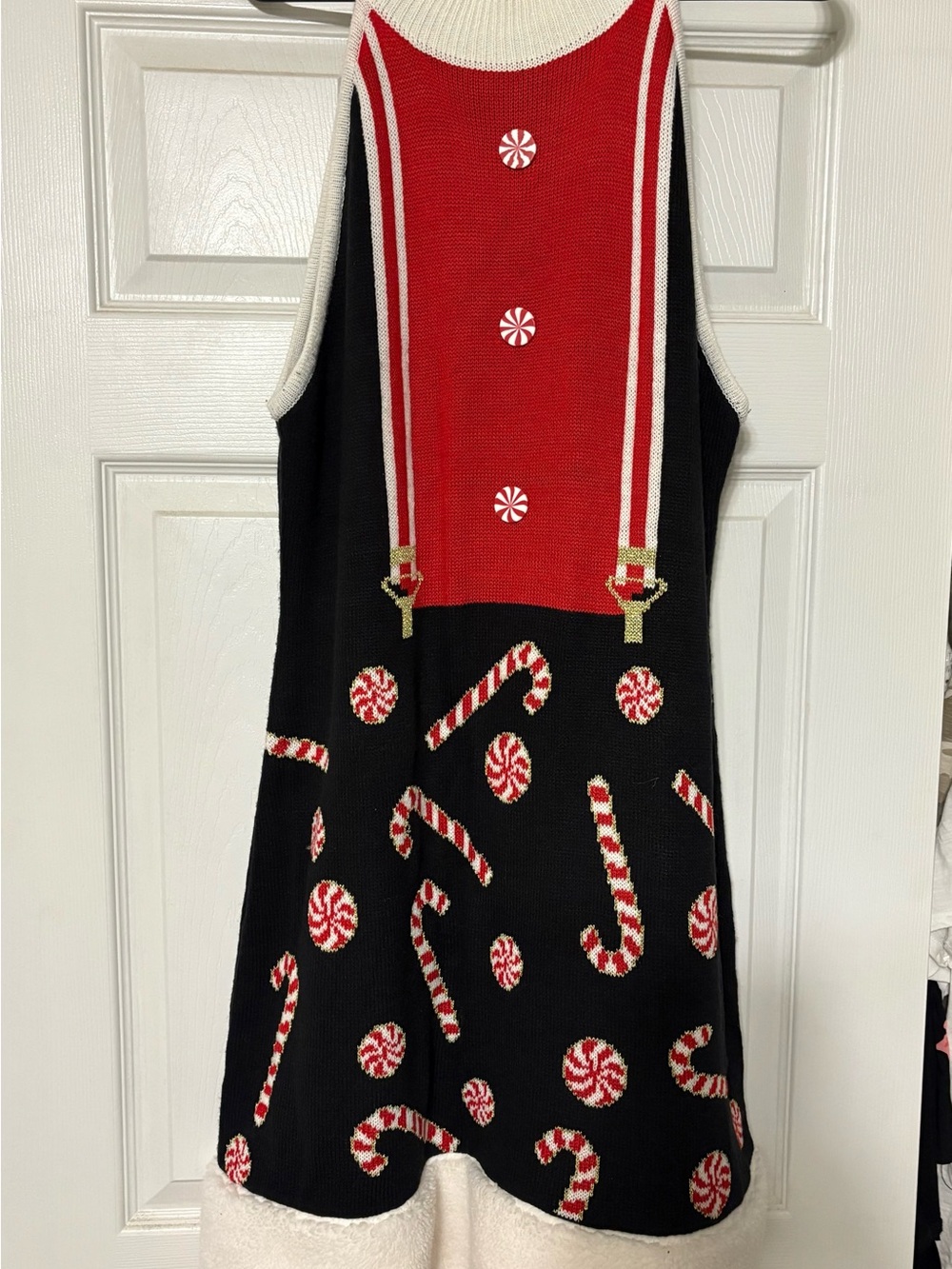 No Boundaries Black and Red Candy Cane Knit Holiday Dress